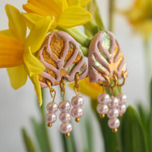 Blush Gold Leaf Pearl Earrings